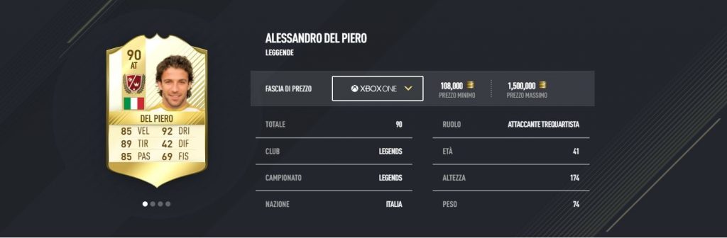 del piero leggenda squad building challenge