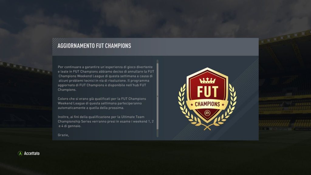 Fut Champions Cancellata, annullata e rimandata alla prossima settimana