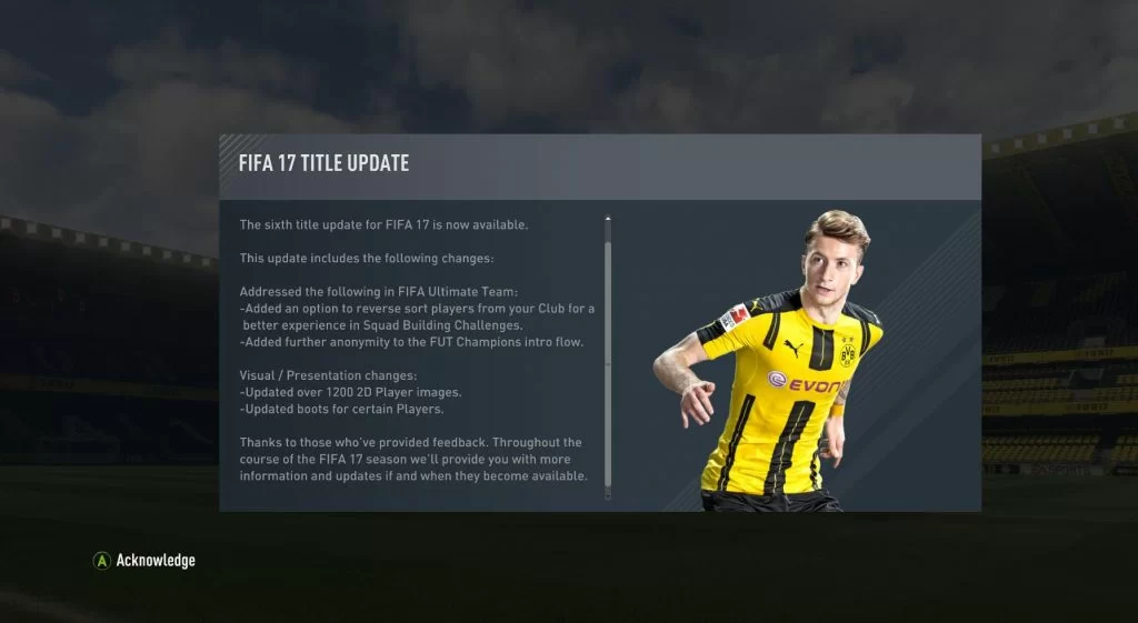 Fifa 17 Title Update 6 Patch 1.07 aggiornamento