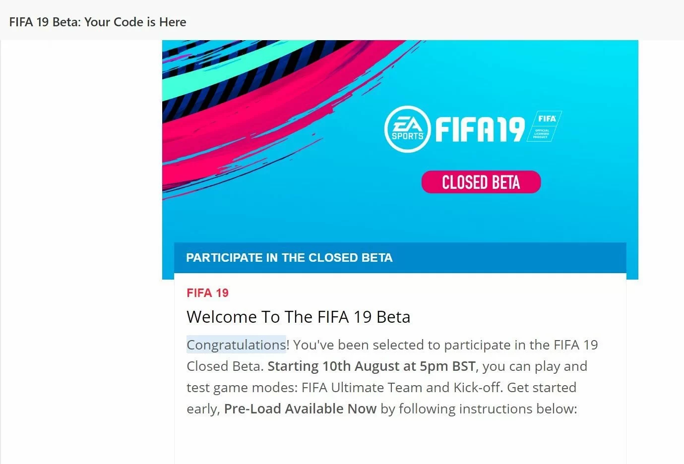 Fifa 19 - Closed Beta