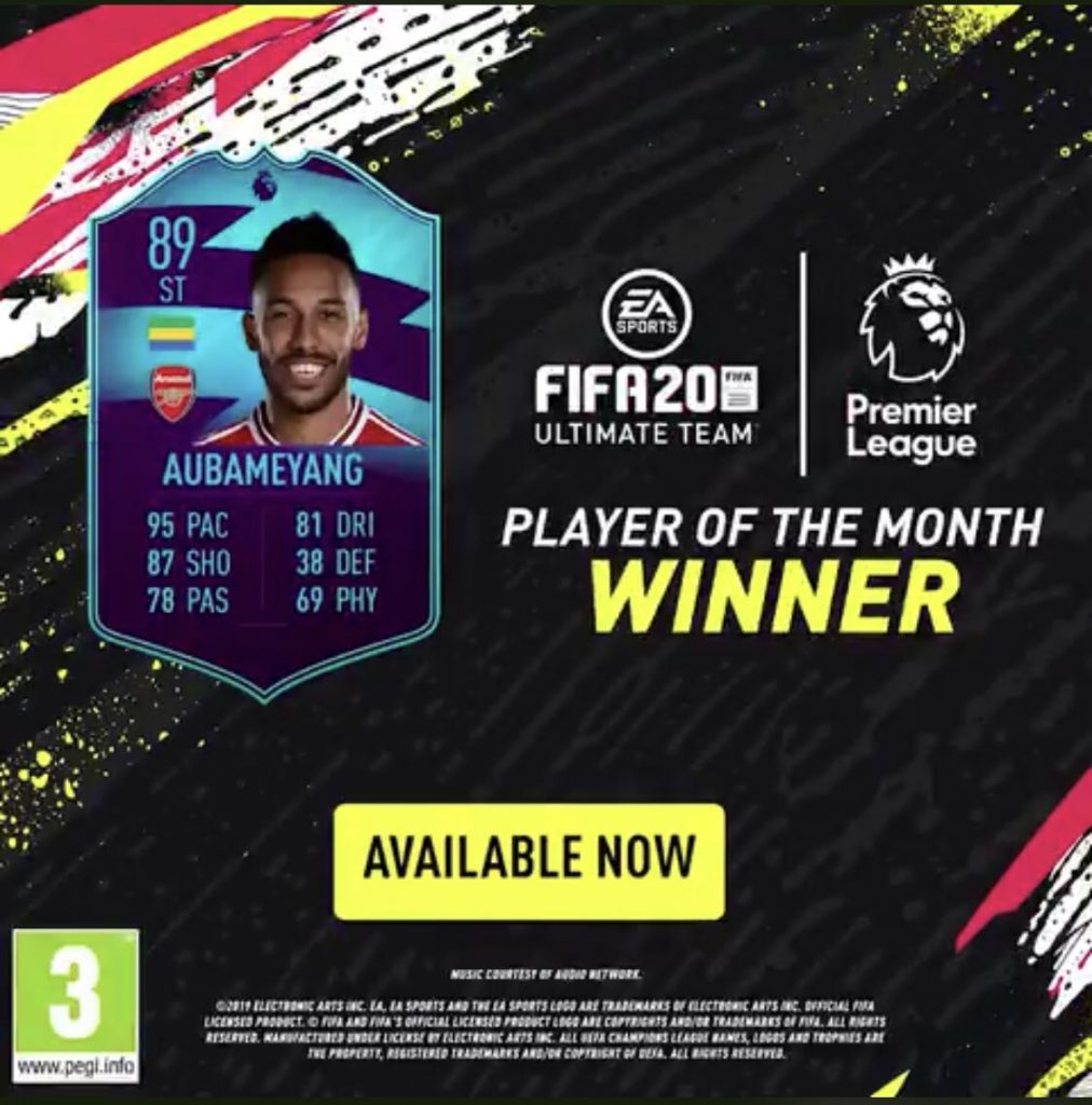 Aubameyang POTM Settembre Premier League