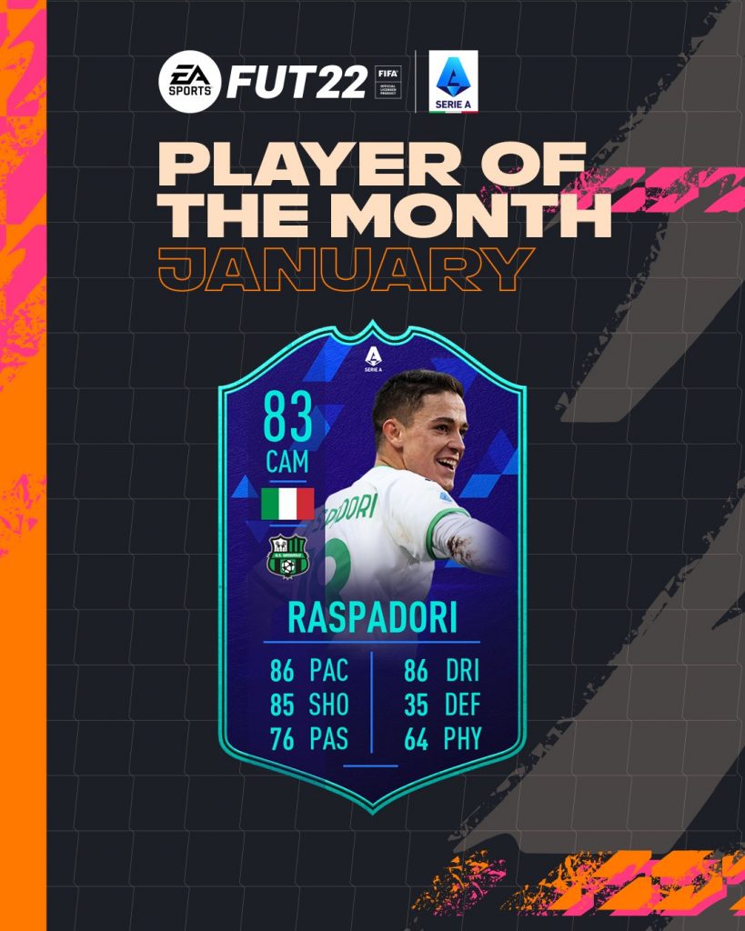 Raspadori POTM gennaio Serie A